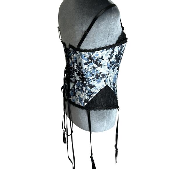 Adore Me- Medium- Floral Corset with straps and garter clips- blue black NWT - Picture 3 of 7